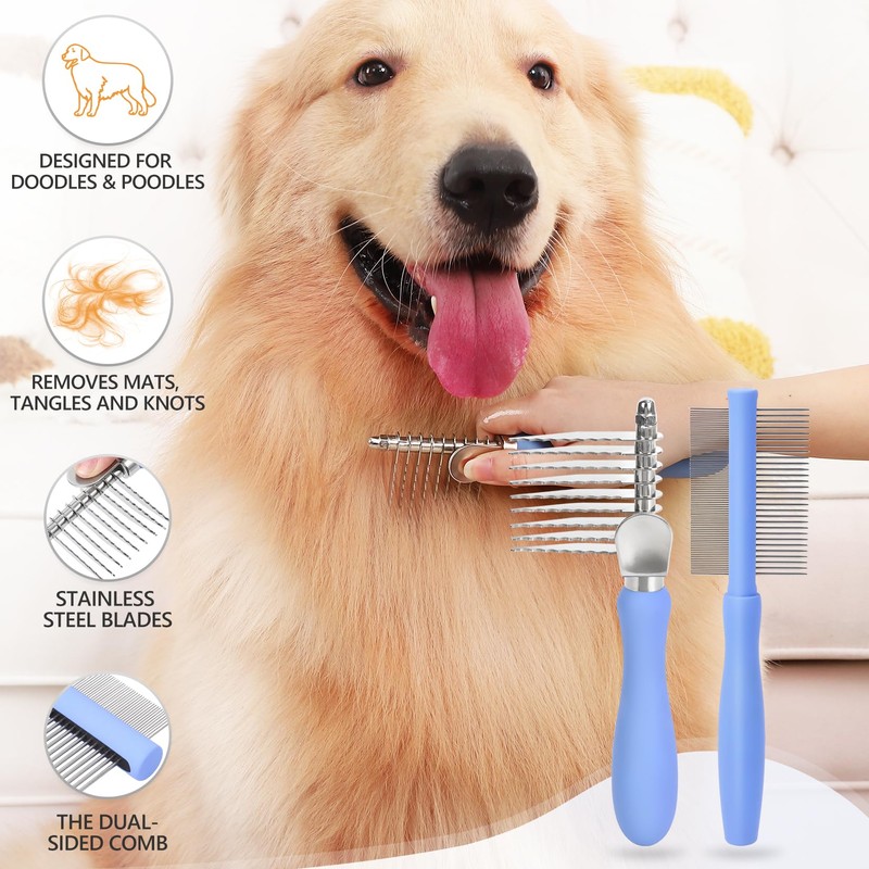 Myselect Dematting Comb for Doodles & Poodles, Dual-Sided Comb Tool