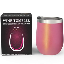 CHILLOUT LIFE 12 oz Stainless Steel Tumbler with Lid & Gift Box - Wine Tumbler Double Wall Vacuum Insulated Travel Tumbler Cup for Coffee, Wine, Cocktails, Ice Cream - PINK SPARKLE