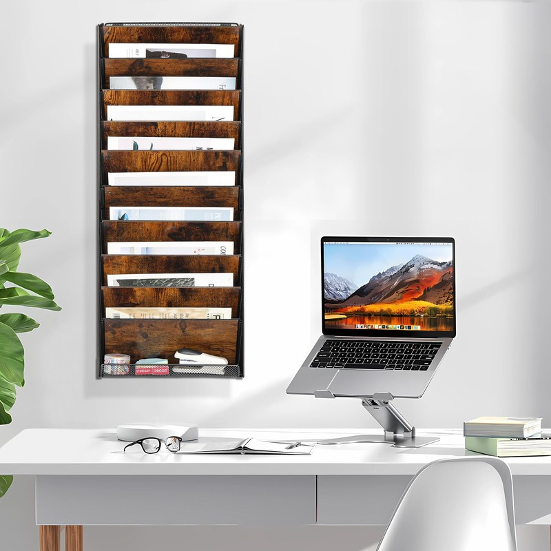 Solinxe 10-Tier Wall File Organizer, Wood Mail Organizer Wall Mounted