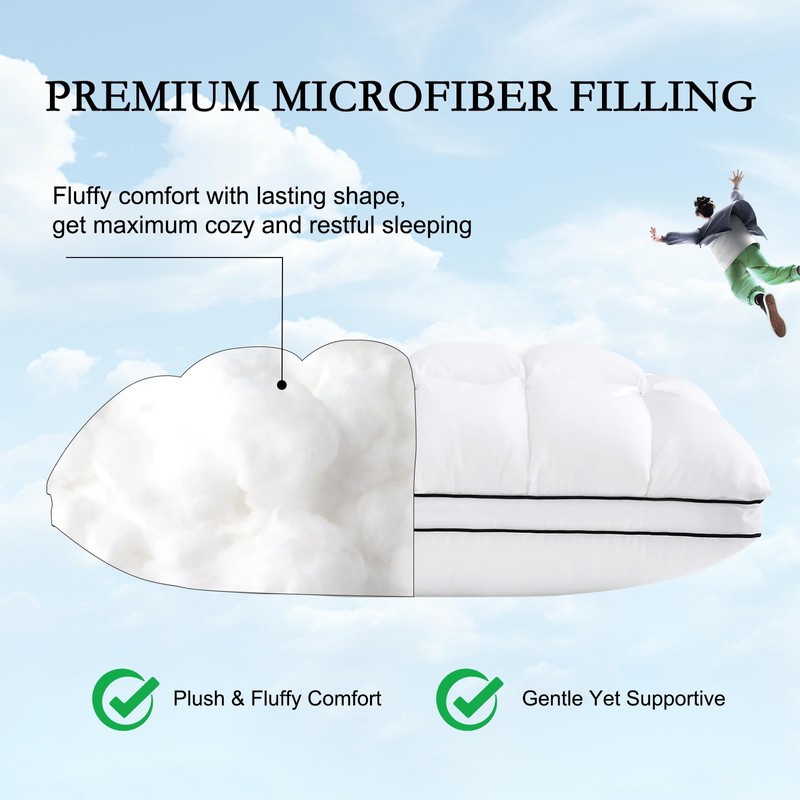 YOUR MOON Soft Support Pillow Queen Size, 100% Cotton Cover
