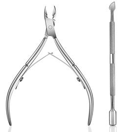 FUZVOL 2 PCS Cuticle Remover Tool Set Stainless Steel Cuticle Pusher and Cuticle Cutter Professional Cuticle Trimmer Nipper Durable Manicure Tools for Fingernails Toenails Care