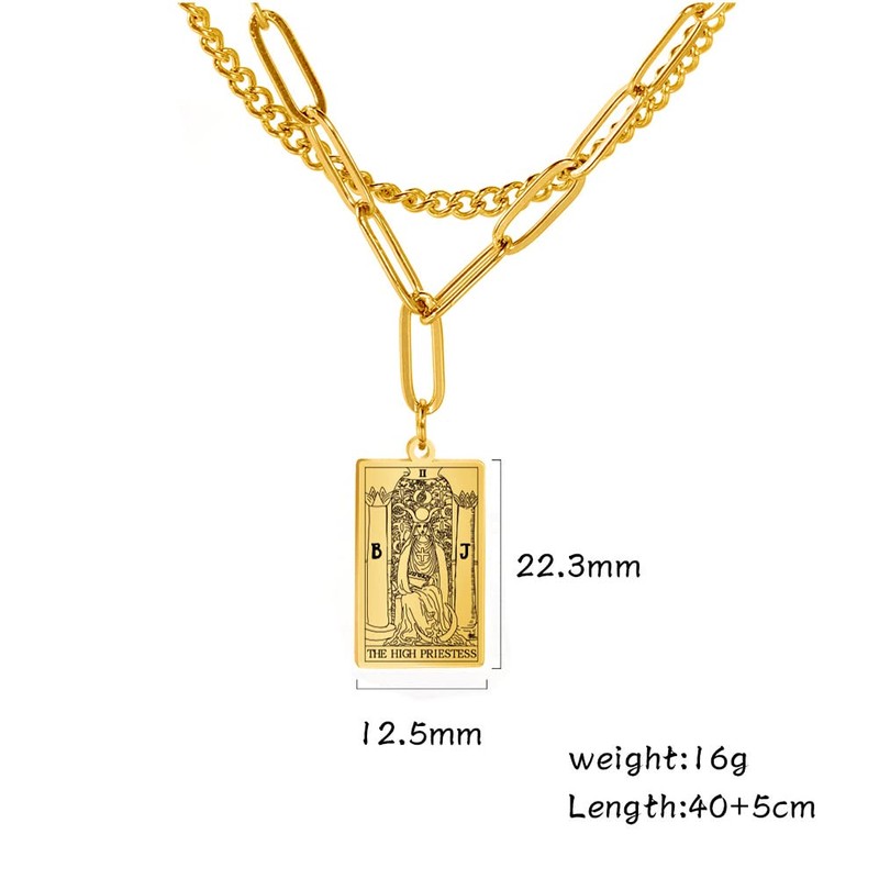 TEAMER Double Layer Necklace Vintage Tarot Jewelry Good Luck Amulet