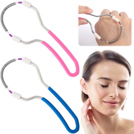 YALOJE 2pcs Manual Facial Hair Remover, Portable Stainless Steel Spring Epilator with Bead, Mild Facial Threading Hair Remover for Women Men - Blue, Pink