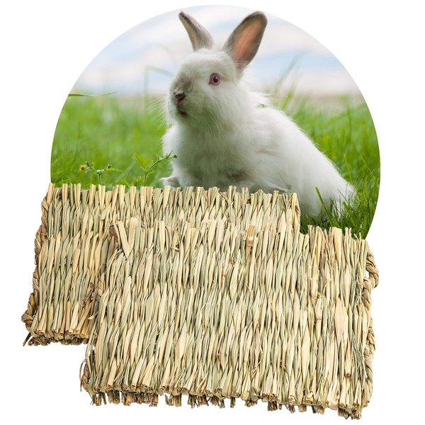 Sukh 2 PCS Rabbit Grass Mats - Natural Hay Woven Bunny Rabbit Bad Cage Mats Pet Bedding Cooling Sleeping Nesting & Toys for Hamster Bunny Chinchilla Guinea Pig Mouse Bird and Other Small Animal