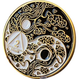 RecoveryChip 2 Month AA Medallion Sakura Tree Cherry Blossom Ying Yang Black and White Serenity Prayer Medallion