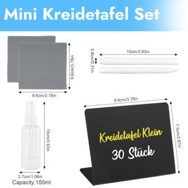 Kreidetafel Klein, 30 Stück L-Form Preisschilder, 100x75mm Mini Tafeln Schiefertafel zum Beschriften, Buffet Schilder mit 2 Stifte 1 sprühflasche und 2 Putztuch, Mini Tafel für Buffet, Party & Café