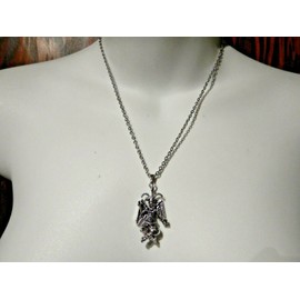 BAPHOMET NECKLACE little unisex silvertone figural charm on stainless steel 20" chain