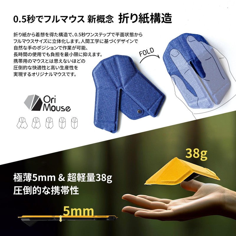myAir.0 OriMouse Portable Wireless Mouse, Wireless Origami Size, Small Mouse,