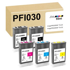PFI-030 Ink Cartridge 55-ml Replacement for Canon PFI-030 Ink Tank Bundle Includes PFI-030MBK PFI-030BK PFI-030C PFI-030M PFI-030Y for imagePROGRAF TA-20 TA-30, 5-Pack PFI030 Ink