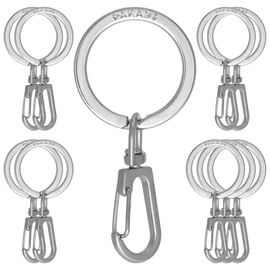 PAKADI Pack of 10 Carabiner Hooks with Key Ring in Shiny Silver, Carabiner Pendant for Keychain, Mini Carabiner, Rotating Carabiner Hook, Key Ring for Crafts