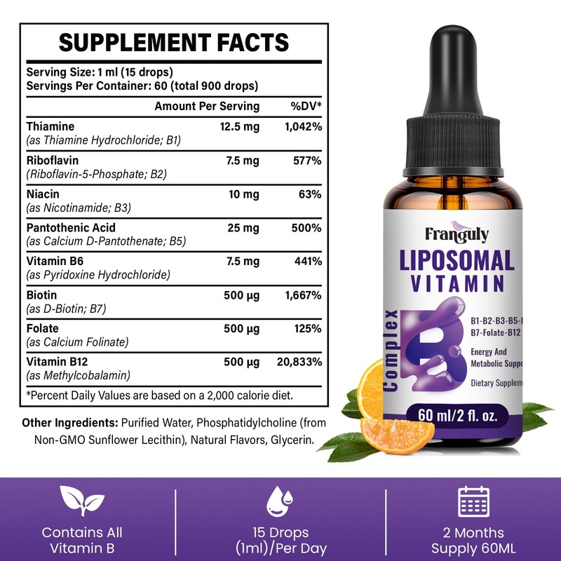 Liposomal Vitamin B Complex Liquid Sublingual B Complex Vitamins Supplement