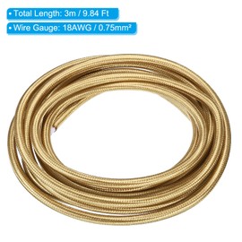 PATIKIL Fabric Cloth Covered Round Wire, 9.84ft 18AWG 2 Core Vintage Woven Electrical Cord for Pendant Light DIY Project, Light Golden