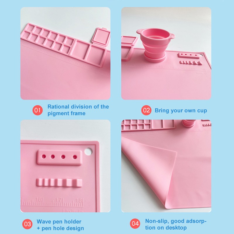 Silicone Painting Mat Washable Art Mat with Foldable Water Cup