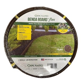 Plastic Bender Board with 4 Stakes - 3.3" x 16 ft - Teak Color - Durable Landscaping Edging for Gardens, Lawns, and Pathways (1 Pack)