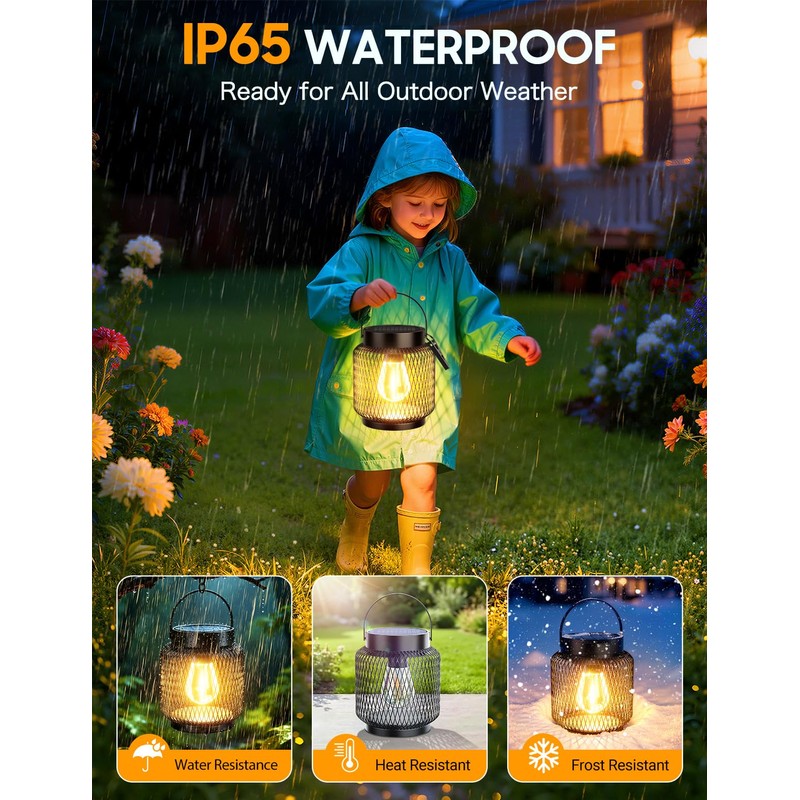 KOOPER Metal Solar Lanterns Outdoor Waterproof, 2 Pack Brighter Hanging