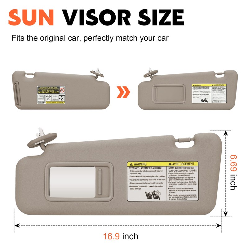 Beige Driver Left + Passenger Right Side Sun Visor Replacement