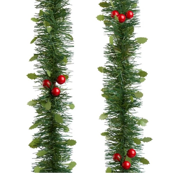 5m Christmas Garland with Holly Leaves and Red Berries, Artificial