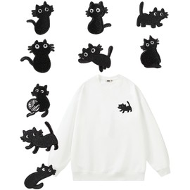 UYRVAPE 9 x sew-on patches, iron-on patches, iron-on patches, patches, cute black cat scratches and holds firmly, iron-on patch, appliqué