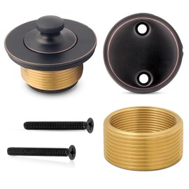 Lift and Turn Bathtub Drain Assembly, Trim Set with Two-Hole Overflow Faceplate, All Brass Stopper with Universal Fine/Coarse Thread (Oil Rubbed Bronze)