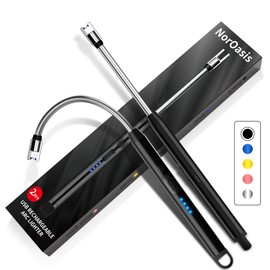 NorOasis 2-Pack Rechargeable Electric Candle Lighters, Flameless Windproof Long Lighter with 360° Flexible Neck and LED Display for Candles, Camping, BBQ & Fireplace (Black)