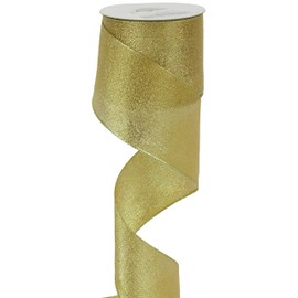 MEEDEE Gold Wired Ribbon 2.5 Inch Gold Metallic Ribbon 10 Yards Spool Metallic Christmas Ribbon Metallic Gold Ribbon for Gift Wrapping, Christmas Tree, Wreaths, Crafts, Bows Making