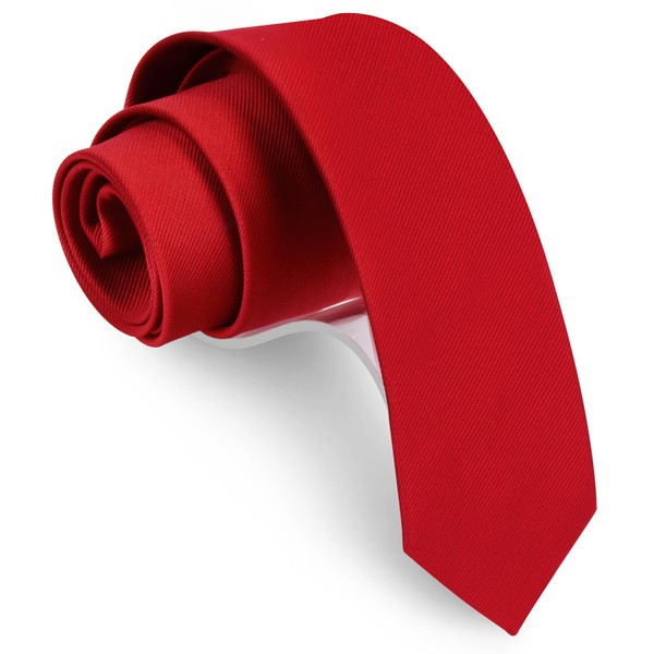 GUSLESON 2.4" Slim Necktie for Men Red Solid Skinny Tie