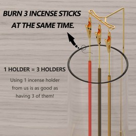 HaisWonsa Incense Holder Ash Catcher - Upside Down Glass Incense Holder for Sticks, Reverse Inverted Anti Ash No Mess Insence-Stick Holder, Modern Metal Vertical Incense Burner for House Decor, Gold