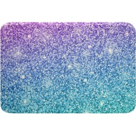 Erosebridal Girls Bath Rugs 20" x 32",3D Print Pink Glitter Bath Mat Kids Women Girly Turquoise Door Rug Rainbow Carpet Blue Pink Purple Door Mat, Floor Non Slip Plush Shaggy Doormat Bedroom Rug