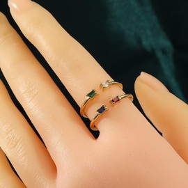 Stocking Stuffers Holiday Outfits for Women 2024 2Pcs Birthstone Rings for Women Two Birthstone Rings Couples Rings Baguette Gemstone Rings Birthstone Statement Rings 2 Stones Birthstone Ring Gifts for Girls