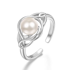 AENEAS Pearl Ring Sterling Silver Pearl Rings for Women Real Natural Freshwater Adjustable Open Pearl Ring Jewellery Gifts for Women