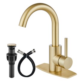 Airuida Bar Sink Faucet Single Hole Single Handle Bathroom Sink Faucet Kitchen Small Prep Wet Farmhouse RV Lavatory Vanity Mixer Tap 360 Degree Swivel Spout with Pop Up Drain Brushed Gold