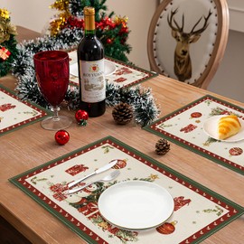 Honitra Mode Christmas Trees Placemats 4 Pcs, 12X18 Inch Winter Table Mats for Outdoor Home Party Kitchen Dining