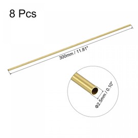 sourcing map Brass Round Tube 2.5mm OD 0.25mm Wall Thickness 300mm Length Pipe Tubing 8 Pcs