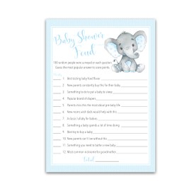 BOY Baby Shower FEUD Game — Pack of 25 — Fun Shower Family Feud Games, BLUE Elephant Baby Shower Activity, Little Peanut Baby Shower Fued Games, Couples Shower Roseum Collections G501-BSF1