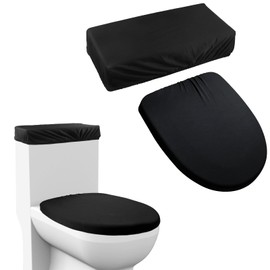 OXDFK Black Toilet Lid Cover and Toilet Tank Lid Cover, Toilet Lid Cover with Elastic Bottom, Replacement Universal Toilet Lid Cover, for Bathroom Decor Accessories, Washable, Prevents Dust