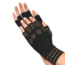 Magnetic Arthritis Therapy Fingerless Compression Gloves, Black, Black, Large