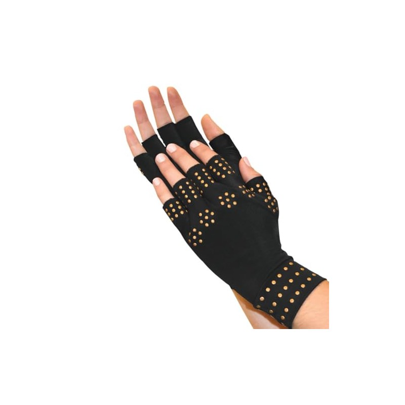 Magnetic Arthritis Therapy Fingerless Compression Gloves, Black, Black, Large