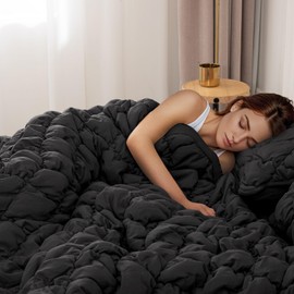 PHF Diamond Marshmallow Puff Comforter Set Queen Size, 3 Pieces Ultra Soft Lightweight Bedding Set for All Season, Pattern Textured 1 Comforter with 2 Pillow Shams, Black