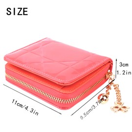 HXT-OAK PU Shiny Patent Leather Women's Wallet with Trefoil Pendant 8 Card Slots and Zip Coin Organizer Watermelon Red