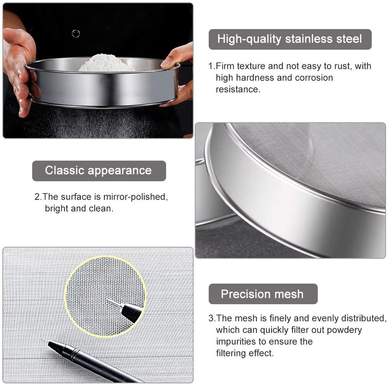 Snillok Flour Sieve Fine Mesh Stainless Steel Round Sifter 60