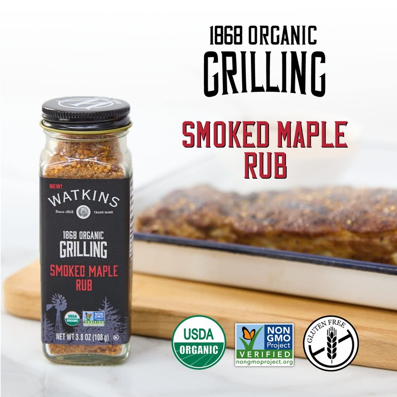 Watkins Organic Grilling Smoked Maple Rub, Non-GMO, Kosher, 3.8 Oz,