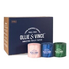 Ollie & Vince Bamboo Toilet Paper | Sustainable, Eco-Friendly, Plastic-Free & Tree-Free, Organic | 24 Rolls, 3-Ply, Soft, Strong & Septic Safe, Unscented | Premium Bathroom Tissue