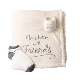 Pavilion - Life is Better with Friends - 42" x 50" Sherpa Blanket, 8 oz Candle & Ankle Sock Gift Set