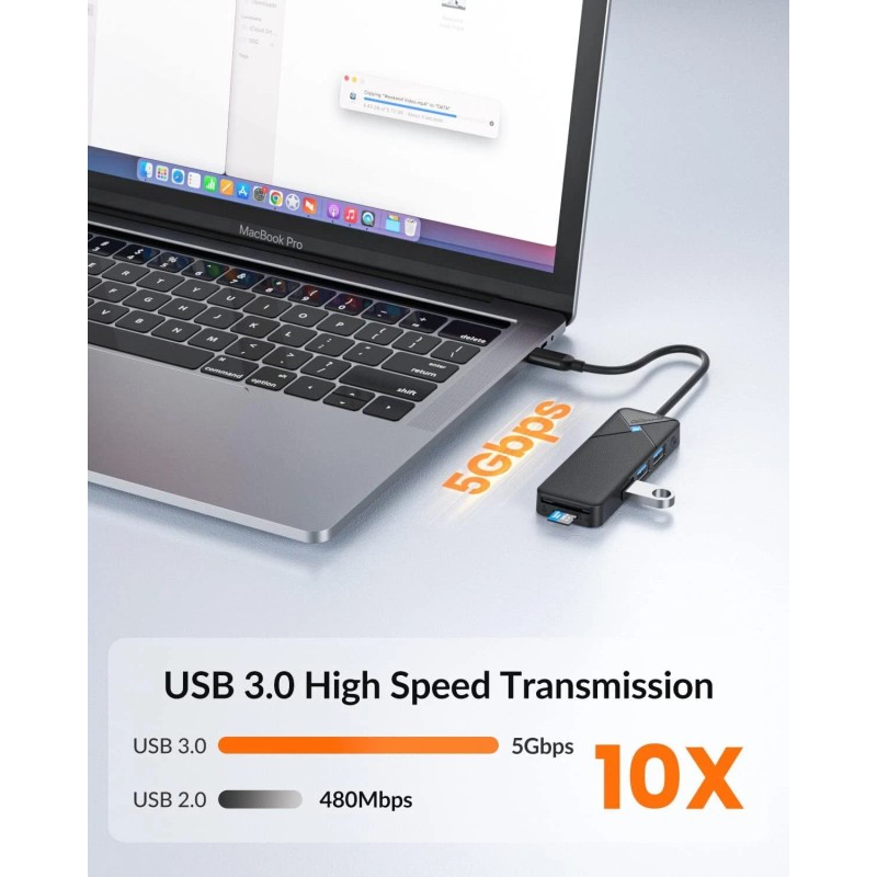 GiGimundo USB 3.0 Hub 4-Port Adapter Charger Data SLIM Super
