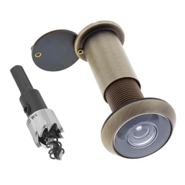 HOJLKLD Door Viewer Peephole,Solid Brass 200 Degree Peep Hole with 16 MM Drill Bit for 1-1/2" to 2-3/8" Doors,5/8 Inch Pipe Diameter Door Eye Viewer with Privacy Cover (1, Antique Bronze)