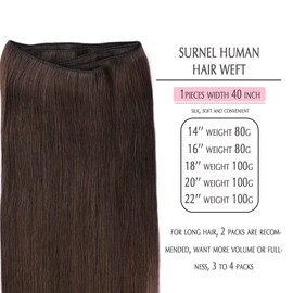 SURNEL Sew in Weft Hair Extensions Human Hair Double Weft 22 inch Hair Weft Bundles Remy Human Hair Sew in Hair Extensions Color 2 Darkest Brown 100G(W#2,22)