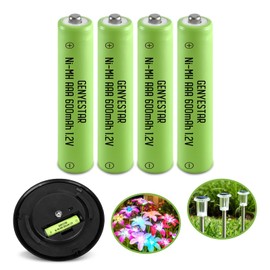 GENYESTAR Ni-MH Rechargeable AAA Batteries, Triple A 600mAh High Capacity 1.2V Pre-Charged Battery for Solar Garden Landscaping Outdoor Solar Lights, 4 pack