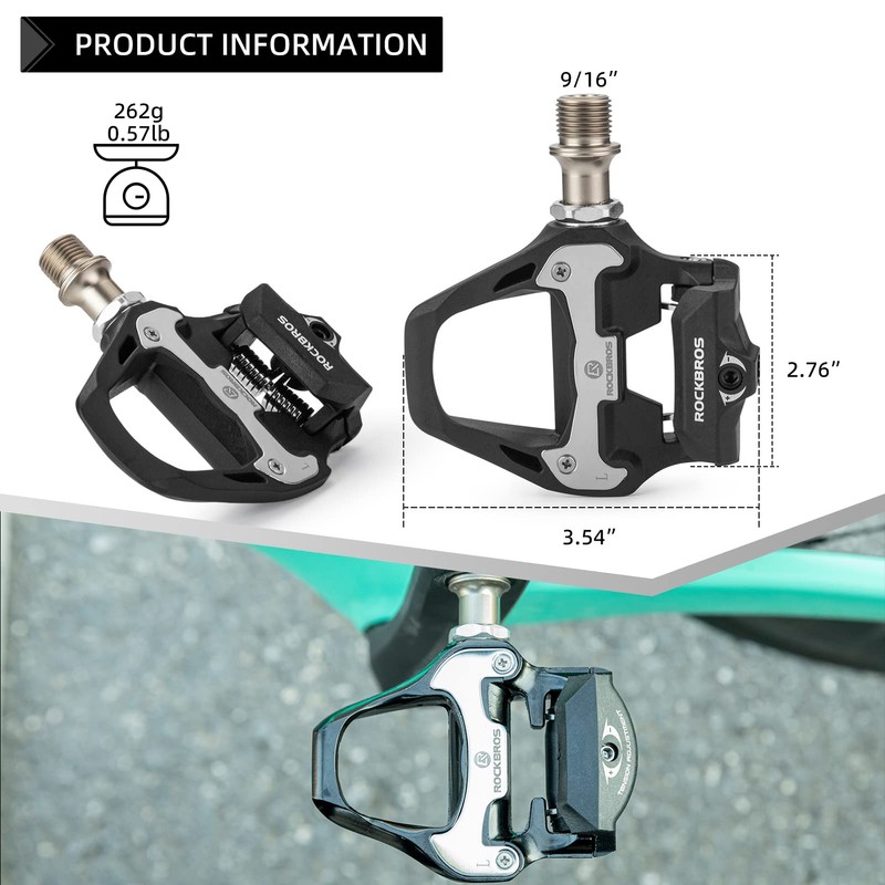 ROCKBROS Road Bike Pedals Lightweight Clipless Bicycle Pedals with Cleats