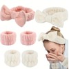 Plush Bowknot Spa Headband and Wristband Set (Creamy White, one