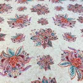 Kt KILOtela - Digital Printed Canvas Fabric - Half Panama 100% Cotton - Width 140 cm | Flowers - Pink, Green